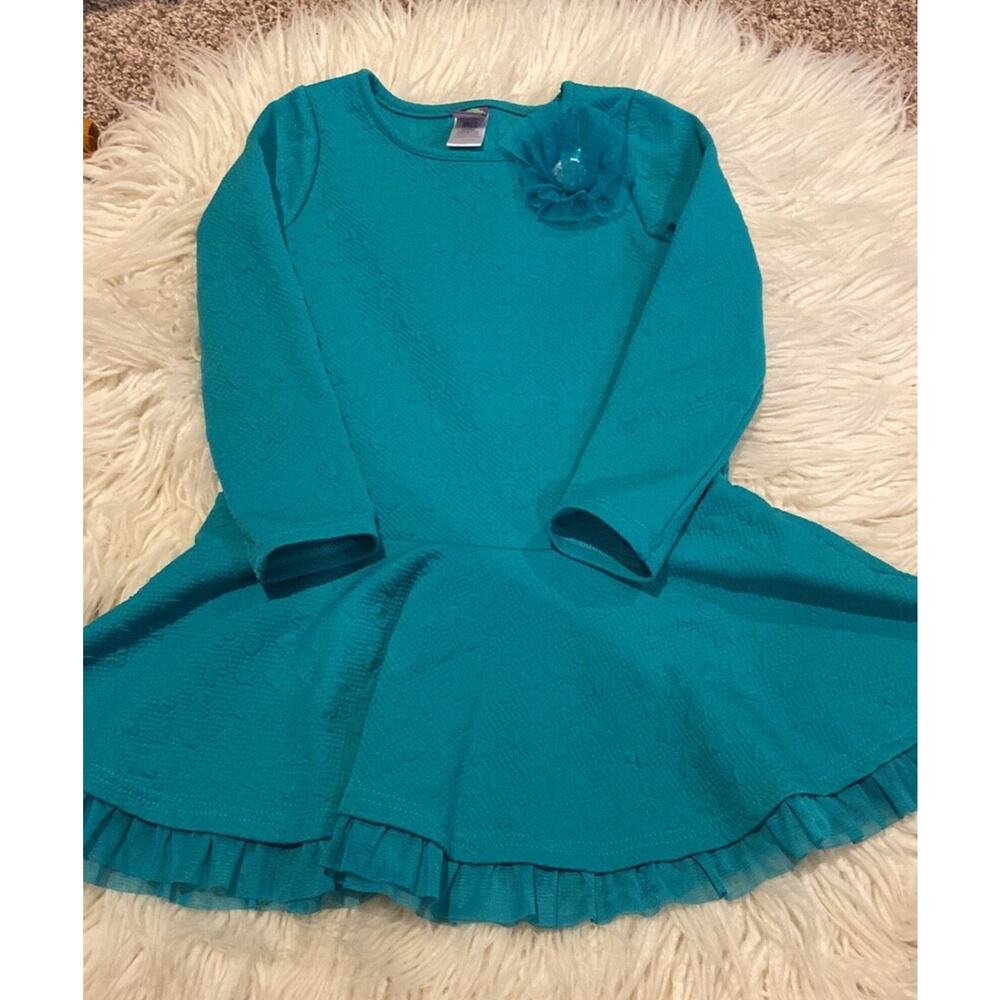 6x Dollie & Me teal ruffle dress